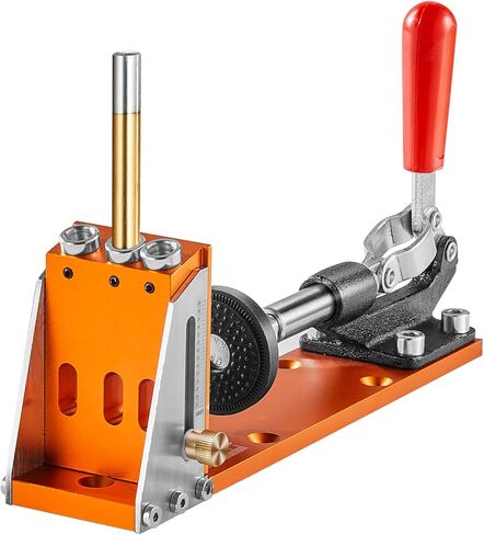 VEVOR Pocket Hole Jig، 56 قطعة نظام ثقب الجيب الصغير مع مشبك C 9 بوصة، مثقاب خطوة، مفتاح ربط، حلقة إيقاف الحفر، لقمة محرك مربعة، ومسامير، لمشاريع النجارة DIY in Kuwait