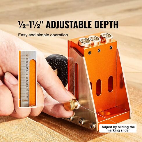 VEVOR Pocket Hole Jig، 56 قطعة نظام ثقب الجيب الصغير مع مشبك C 9 بوصة، مثقاب خطوة، مفتاح ربط، حلقة إيقاف الحفر، لقمة محرك مربعة، ومسامير، لمشاريع النجارة DIY in Kuwait