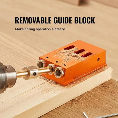 VEVOR Pocket Hole Jig، 56 قطعة نظام ثقب الجيب الصغير مع مشبك C 9 بوصة، مثقاب خطوة، مفتاح ربط، حلقة إيقاف الحفر، لقمة محرك مربعة، ومسامير، لمشاريع النجارة DIY in Kuwait