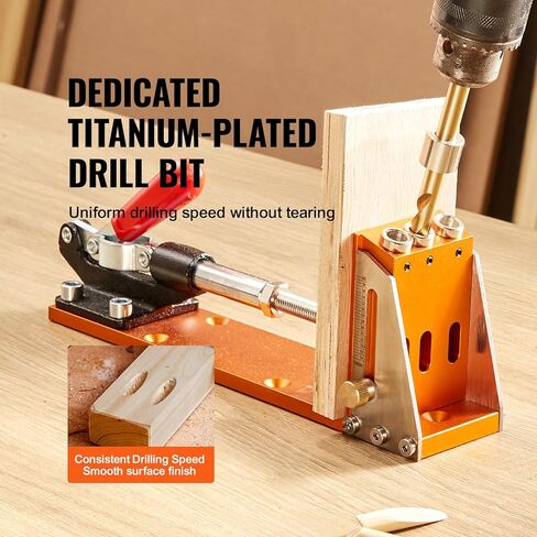 VEVOR Pocket Hole Jig، 56 قطعة نظام ثقب الجيب الصغير مع مشبك C 9 بوصة، مثقاب خطوة، مفتاح ربط، حلقة إيقاف الحفر، لقمة محرك مربعة، ومسامير، لمشاريع النجارة DIY in Kuwait