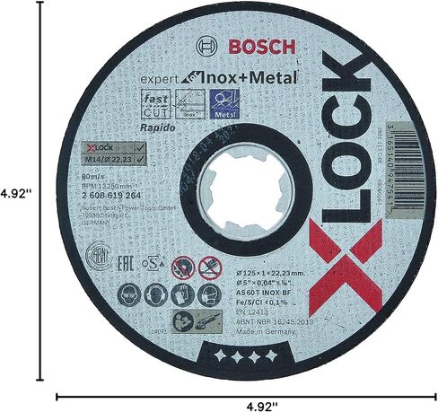 Bosch Professional 2608619264 Straight Cutting Disc Expert (for INOX and Metal, X-Lock, Ø125 mm, Bore Diameter: 22.23 mm, Thickness: 1 mm) in Saudi Arabia