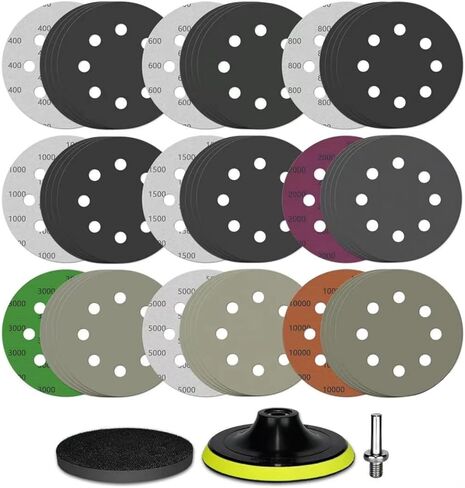 45PCS 5 Inch 8 Hole Wet Dry Sanding Discs Kit, Hook and Loop Sandpaper with Backing Pad M10 and Foam, 400 to 10000 Grit Angle Grinder Attachment, Sanding Sheet Set for Orbital Sander Car Wood Metal in Saudi Arabia