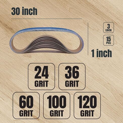 POWERTEC 41300-1Z 1 x 30-Inch Zirconia Sanding Belts, Assorted 3 Each of 24/36/ 60/100/ 120 Grits, 15 PK in Saudi Arabia