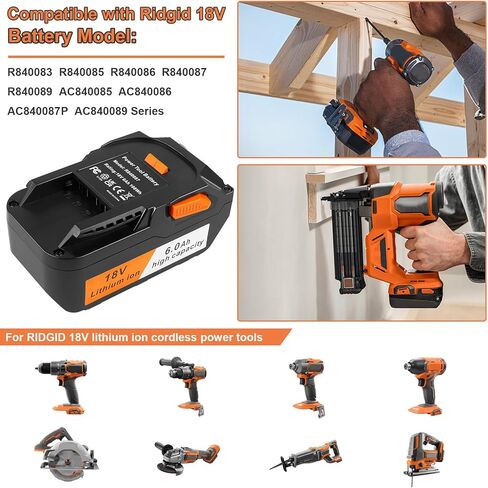 ARyee 18V 6000mAh Battery Replacement Compatible with RIDGID 18V Drill R840087 R840083 R840086 R840085 R840084 AC840085 AC840086 AC840087P AC840089 Tools Lithium Ion Battery in Saudi Arabia
