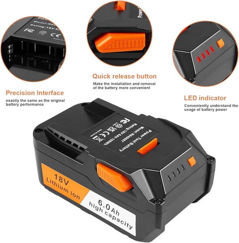 ARyee 18V 6000mAh Battery Replacement Compatible with RIDGID 18V Drill R840087 R840083 R840086 R840085 R840084 AC840085 AC840086 AC840087P AC840089 Tools Lithium Ion Battery in Saudi Arabia