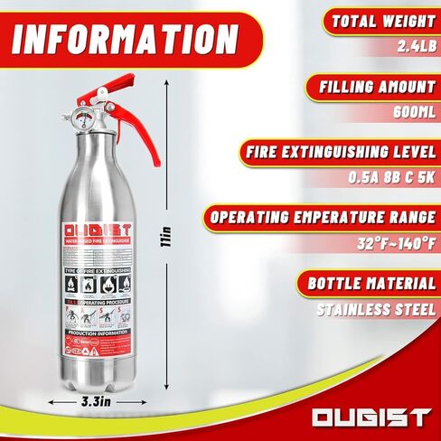 بخاخ حريق محمول من أوجيست - عبوة واحدة - طفاية حريق سوداء للمنزل والسيارة والجراج والمطبخ - تعمل على الكهرباء والشحوم وحرائق البطارية والمزيد - مدمجة وسهلة الاستخدام in Kuwait
