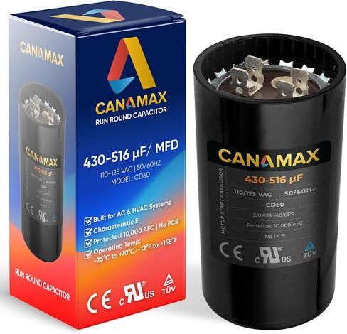مكثف Canamax 430-516 فائق التوهج/MFD 110-125 VAC ±20% فولت - بديل للمحركات الكهربائية أحادية الطور in Kuwait