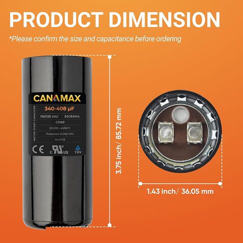 مكثف Canamax 430-516 فائق التوهج/MFD 110-125 VAC ±20% فولت - بديل للمحركات الكهربائية أحادية الطور in Kuwait