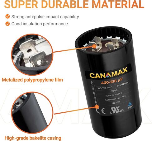 مكثف Canamax 430-516 فائق التوهج/MFD 110-125 VAC ±20% فولت - بديل للمحركات الكهربائية أحادية الطور in Kuwait