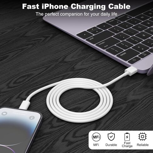 شاحن iPhone بطول 10 أقدام كابل Lightning معتمد من Apple MFI 3 قطع سلك شاحن iPhone سريع مضفر من النايلون 90 درجة متوافق مع iPhone 14/13/12/11 Pro Max/XS Max/XR/XS/X/8/7/6 Plus iPad Airpods in Kuwait