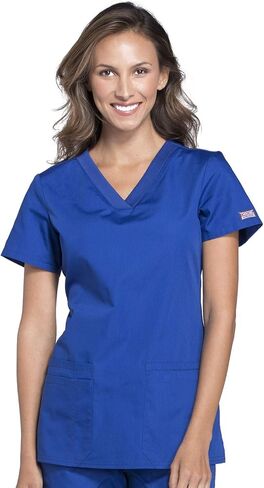 V-Neck Womens Scrubs Top Workwear Originals with Rib-Knit Back Panels WW645, M, Galaxy Blue in Saudi Arabia