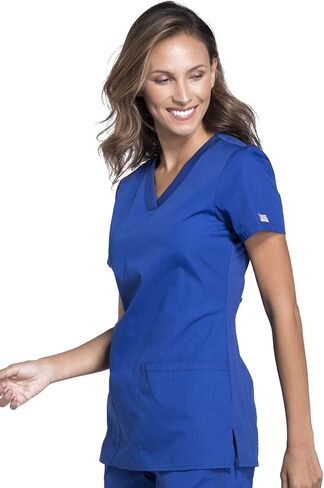 V-Neck Womens Scrubs Top Workwear Originals with Rib-Knit Back Panels WW645, M, Galaxy Blue in Saudi Arabia