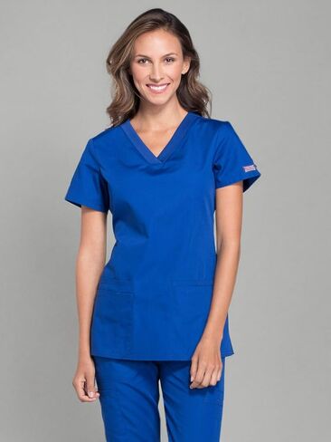 V-Neck Womens Scrubs Top Workwear Originals with Rib-Knit Back Panels WW645, M, Galaxy Blue in Saudi Arabia