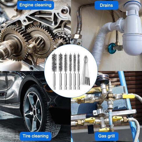 6 قطع من فرشاة التجويف المصنوعة من الفولاذ المقاوم للصدأ بأحجام مختلفة + 15 قطعة من إبر التنظيف وأدوات فرش النايلون، فرشاة سلك ملتوية بمقبض مجموعة مثقاب مرفقة بساق سداسية 1/4 بوصة لمحامل منافذ الأنابيب in Kuwait