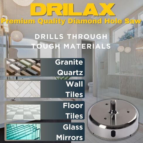 Drilax 3-3/8 inch Diamond Hole Saw Drill Bit Ceramic Porcelain Tile Glass Marble, Granite, Quartz Drilling Core Tool 3 3/8 In in Saudi Arabia