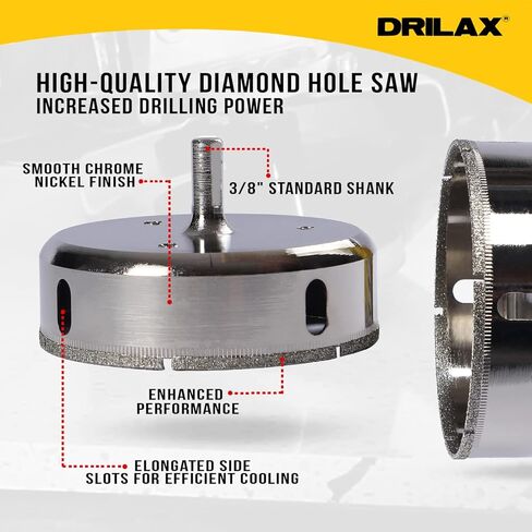 Drilax 3-3/8 inch Diamond Hole Saw Drill Bit Ceramic Porcelain Tile Glass Marble, Granite, Quartz Drilling Core Tool 3 3/8 In in Saudi Arabia