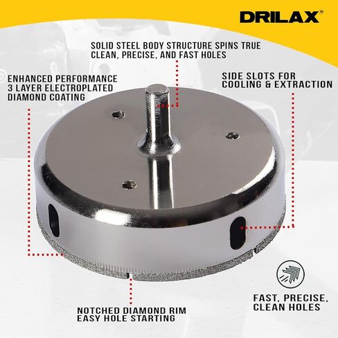 Drilax 3-3/8 inch Diamond Hole Saw Drill Bit Ceramic Porcelain Tile Glass Marble, Granite, Quartz Drilling Core Tool 3 3/8 In in Saudi Arabia