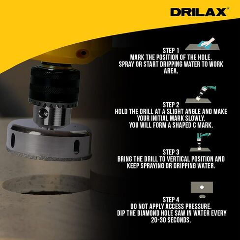Drilax 3-3/8 inch Diamond Hole Saw Drill Bit Ceramic Porcelain Tile Glass Marble, Granite, Quartz Drilling Core Tool 3 3/8 In in Saudi Arabia