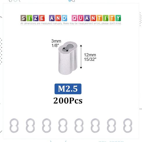 200 قطعة 5/64 بوصة (2 مم) ألومنيوم دائرية كم سلك الأكمام حلقة مزدوجة للأسطوانة لحبل الأسلاك وطرف كابل (5/64 بوصة - 200 قطعة) in Saudi Arabia