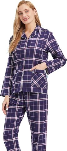 طقم بيجامات فلانيل للسيدات من GLOBAL 100% قطن PJs للنساء بأكمام طويلة وأزرار بيجاما ملابس مريحة للاستلقاء in Saudi Arabia
