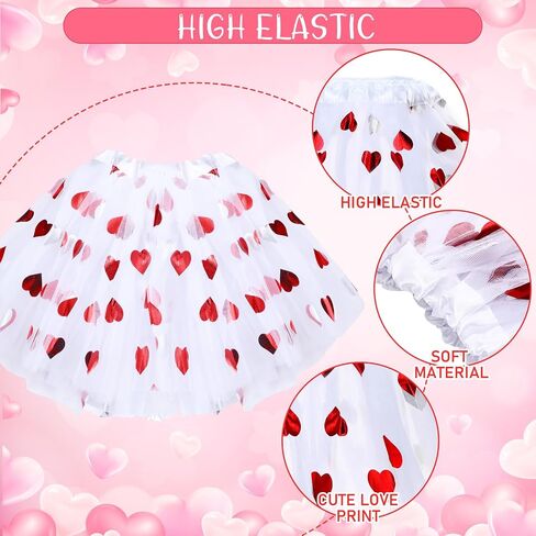 Mumufy 3 Pcs Valentine's Day Printed Heart Tutu Soft Tulle Tutu Skirt Heart Headband with Sunglasses for Birthday 2-8 Years in Saudi Arabia