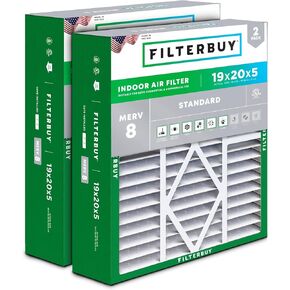 Filterbuy 19x20x5 Air Filter MERV 8 Dust Defense (2-Pack), Pleated HVAC AC Furnace Air Filters Replacement for Bryant / Carrier FILXXFNC0021, Day & Night, and Payne (Actual Size: 19.06 x 19.81 x 4.25 Inches)