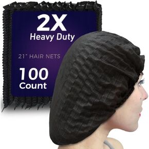 [100 Count] 2X Heavy Duty Hair Nets Food Service Black, 21" Disposable Hairnets for Food Prep, Manufacturing and Workshop.