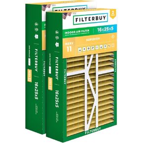 Filterbuy 16x25x5 Air Filter MERV 11 Allergen Defense (2-Pack), Pleated HVAC AC Furnace Filters Replacement for Amana, BDP, Coleman, Day & Night, Electro-Air, Five Season, Gibson, Goodman, Nordyne, Totaline, & York (Actual Size: 15.38 x 25.50 x 5.25)