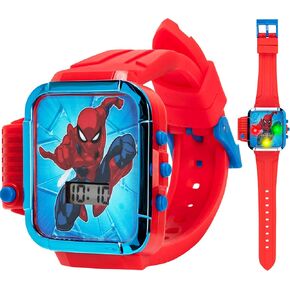 اكيو تايم ساعة يد كوارتز رقمية بشاشة LCD من مارفل سبايدرمان مع مصباح يدوي وسوار احمر للاولاد والبنات والاطفال الصغار (الموديل: SPD4747AZ)، احمر، ساعة معصم رقمية in Kuwait