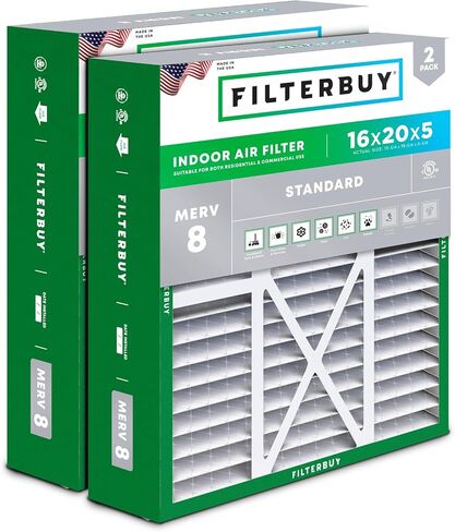 فلتر هواء من Filterbuy 19x20x4 / 19x20x5 MERV 8، مرشحات أفران HVAC بديلة مطوية لبريانت / حامل FILXXFNC0021، نهارًا وليلاً، وباين (عبوتان، فضي) in Kuwait