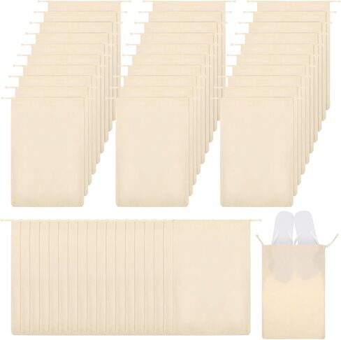 Hillban 50 Pcs Drawstring Bags Breathable Cotton Shoes Dust Bags Washable Muslin Shoe Pouch for Storage Pantry Gifts Travel Home Luggage Accessories, 10 x 15 Inch, beige, one size in Saudi Arabia