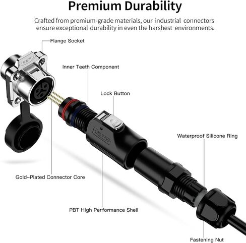 CNLINKO LP-12 IP67 Industrial Waterproof Connector Quick Plug Circular Connector PBT Plastic Shell Aviation Connector M16 2-8 Pin Thread Socket (5 Pin) in Kuwait