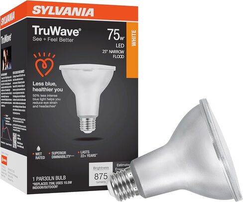 LEDVANCE Sylvania LED TruWave Natural Series PAR30LN لمبة إضاءة طويلة الرقبة، 75 وات = 9 وات، قاعدة متوسطة، أبيض محايد 3000 كلفن قابل للتعتيم - عبوة واحدة (40910) in Kuwait