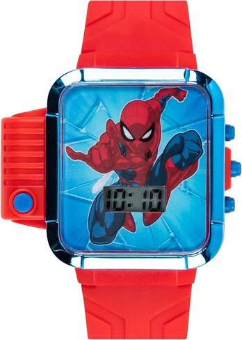 اكيو تايم ساعة يد كوارتز رقمية بشاشة LCD من مارفل سبايدرمان مع مصباح يدوي وسوار احمر للاولاد والبنات والاطفال الصغار (الموديل: SPD4747AZ)، احمر، ساعة معصم رقمية in Kuwait