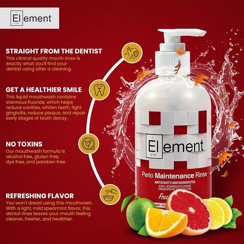 Stannous Fluoride Mouthwash - 10 Fl. Oz. 0.63% Antimicrobial Perio Rinse - Alcohol Free, Dye Free, Paraben Free - Refreshing Spearmint Flavor in Saudi Arabia