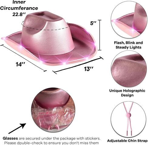 قبعات راعية البقر الوردية المضيئة للنساء غربية - قبعات رعاة البقر الأنيقة للأزياء النسائية - مثالية لمسابقات رعاة البقر والمناسبات الريفية والرقص الخطي والحفلات ذات الطابع الغربي in Kuwait