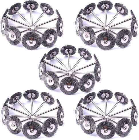 ATOPLEE Wire Wheel Brush Set,20pcs 1 inch/25mm Mini Wire Wheel with 3mm Round Shank,Alloy Steel Crimped Wire Brush Wheel for Cleaning Rust,Paint, Stripping and Abrasive,for Drill Attachment in Kuwait