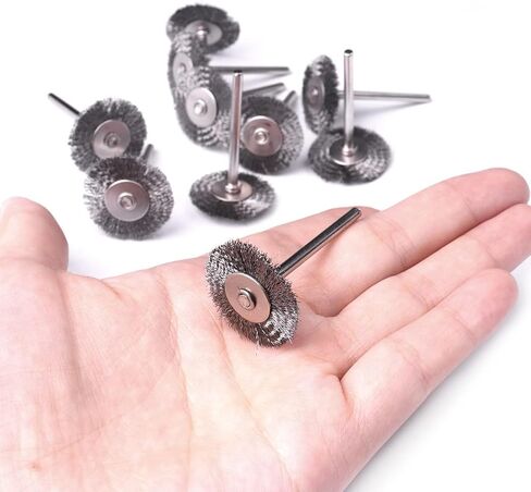 ATOPLEE Wire Wheel Brush Set,20pcs 1 inch/25mm Mini Wire Wheel with 3mm Round Shank,Alloy Steel Crimped Wire Brush Wheel for Cleaning Rust,Paint, Stripping and Abrasive,for Drill Attachment in Kuwait