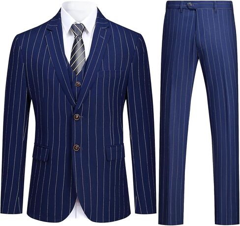 Cloudstyle Mens 3 Piece Stripe Suit Set Center Vent 2 Button Tux Blazer Jacket Vest Trousers in Kuwait