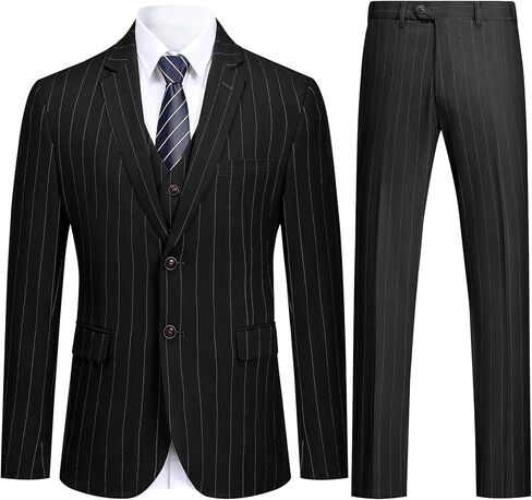 Cloudstyle Mens 3 Piece Stripe Suit Set Center Vent 2 Button Tux Blazer Jacket Vest Trousers in Kuwait