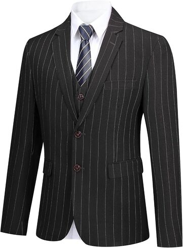 Cloudstyle Mens 3 Piece Stripe Suit Set Center Vent 2 Button Tux Blazer Jacket Vest Trousers in Kuwait