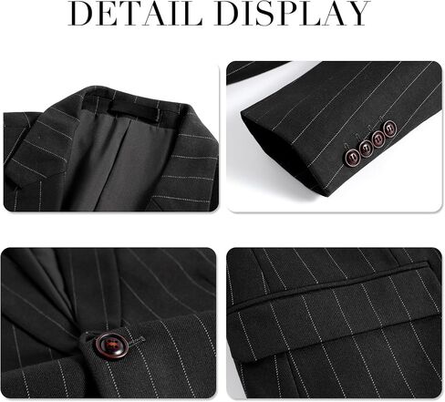 Cloudstyle Mens 3 Piece Stripe Suit Set Center Vent 2 Button Tux Blazer Jacket Vest Trousers in Kuwait
