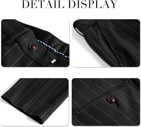 Cloudstyle Mens 3 Piece Stripe Suit Set Center Vent 2 Button Tux Blazer Jacket Vest Trousers in Kuwait