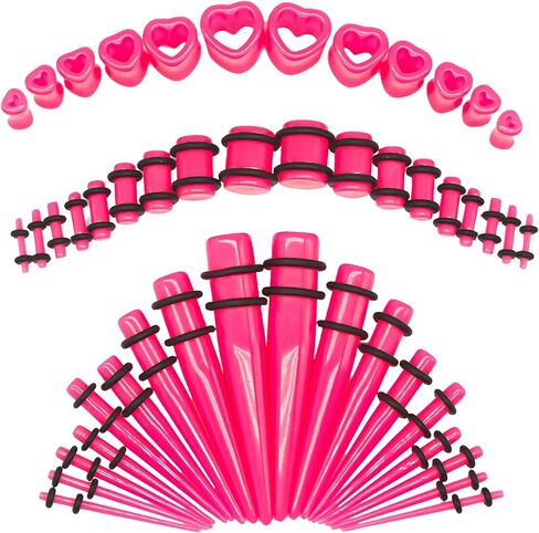 Marsrut 48 PCS Acrylic Gauge Kit Tapers Heart Tunnels Plug 14G-0000G Ear Stretching Set - PINK in Saudi Arabia
