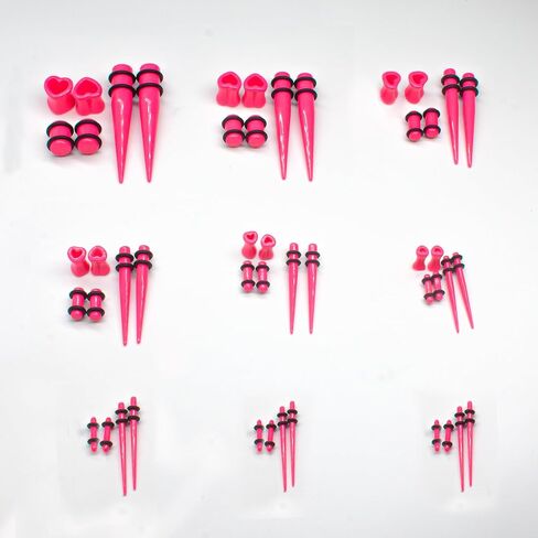 Marsrut 48 PCS Acrylic Gauge Kit Tapers Heart Tunnels Plug 14G-0000G Ear Stretching Set - PINK in Saudi Arabia