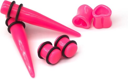 Marsrut 48 PCS Acrylic Gauge Kit Tapers Heart Tunnels Plug 14G-0000G Ear Stretching Set - PINK in Saudi Arabia