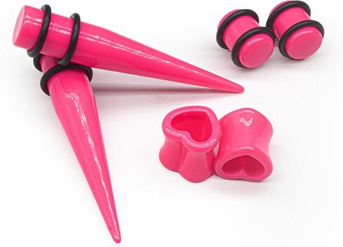 Marsrut 48 PCS Acrylic Gauge Kit Tapers Heart Tunnels Plug 14G-0000G Ear Stretching Set - PINK in Saudi Arabia