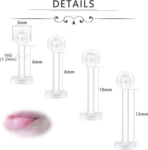 D.Bella 16G Clear Piercing Retainers Flexible Cartilage Helix Daith Rook Tragus Earring Retainer Bioflex Plastic Nose Septum Lip Eyebrow Rings Piercing Retainer in Saudi Arabia