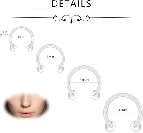 D.Bella 16G Clear Piercing Retainers Flexible Cartilage Helix Daith Rook Tragus Earring Retainer Bioflex Plastic Nose Septum Lip Eyebrow Rings Piercing Retainer in Saudi Arabia