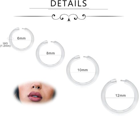 D.Bella 16G Clear Piercing Retainers Flexible Cartilage Helix Daith Rook Tragus Earring Retainer Bioflex Plastic Nose Septum Lip Eyebrow Rings Piercing Retainer in Saudi Arabia